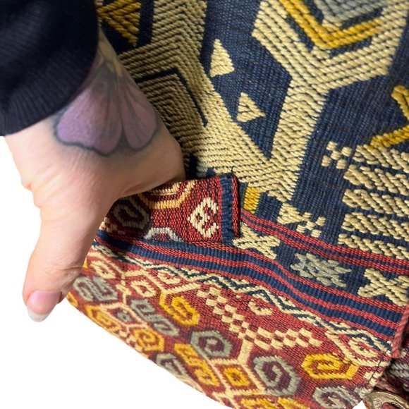 Black Brown Woven Geometric Folk Art Pattern Button Up Vest Large - Picture 5 of 7